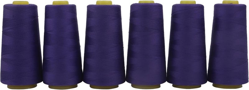 AMOHilos Polyester Sewing Thread All Purpose Knotless 40S/2 (Tex27) 6 Cones of 2750 Yards Each Spool Thread Total 16500 Yards for Serger Sewing Machine Quilting Piecing Hand Stitching (deep Purple) - Image 1